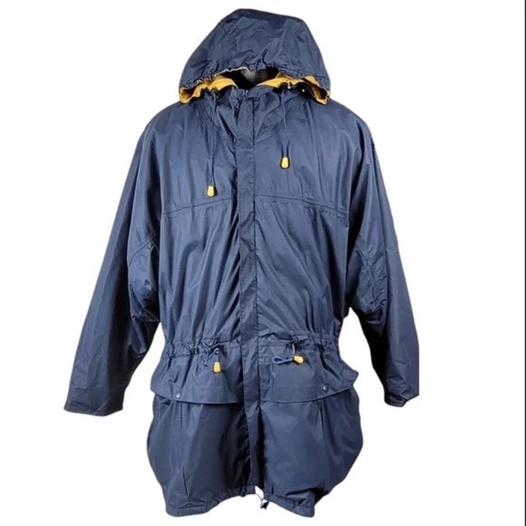 AQUASCUTUM Windbreaker Jacket Hoodie Zip Up Drawstring Waist Sz L Blue & Yellow - Picture 2 of 12